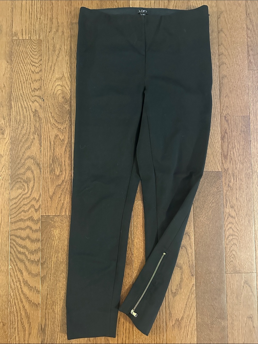 LOFT Black Ponte Women’s Trouser-like Pants with Ankle Zipper